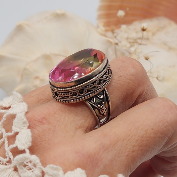 Oval Ametrin Stone Silver 925 Ring Beautiful Holiday Gift - Picture 13 of 13